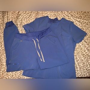 Figs Ceil Blue Scrub Set — Size Large